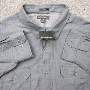 Eddie Bauer Shirt NWT Mens 2XL XXL Gray Classic Fit Rayon/Polyester Long Sleeve